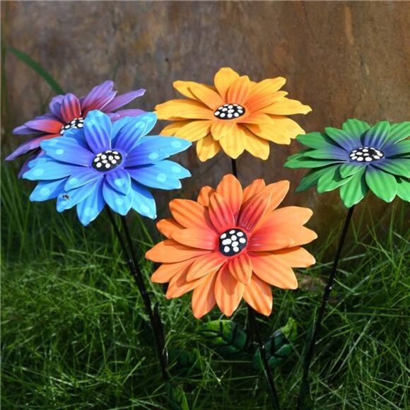 7Pcs/Set Metal Daylily Flower Garden Stakes,Metal Flowers Outdoor Decor Stake - Picture 2 of 7